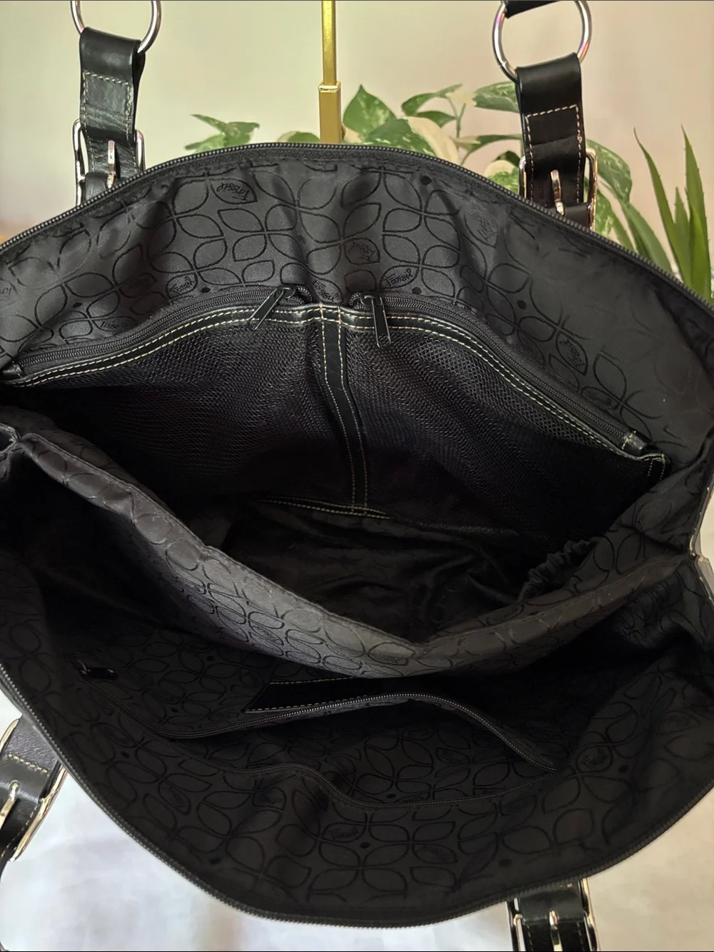 Fossil Vintage Black Leather Work/Laptop Tote Bag